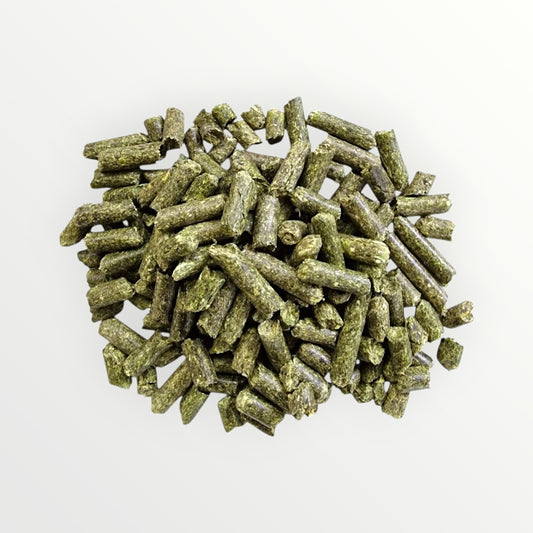 MyPellis Luzernepellets – Detailansicht der gepressten, eiweißreichen Futterpellets für Pferde, Huftiere und Nager.