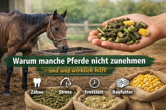 Pferd mit geringem Gewicht und strukturreichem Raufutter als Lösung für gesunde Gewichtszunahme.