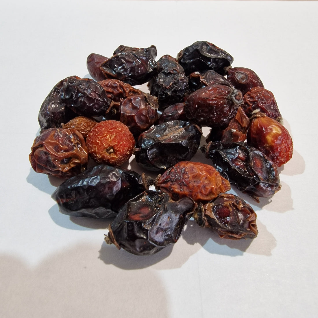 Ganze getrocknete Hagebutten von myPellis – naturreines Einzelfuttermittel für Pferde, Nager und Wildvögel auf weißem Hintergrund