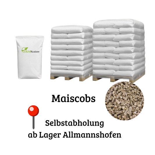 MyPellis Maiscobs – Sackware auf Palette mit Sichtfenster, energiereiches Futter aus Silomais, Selbstabholung ab Lager Allmannshofen.