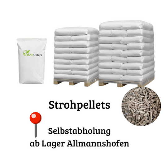 MyPellis Strohpellets – Sackware auf Palette mit Sichtfenster, staubarme Naturstreu aus reinem Stroh, Selbstabholung ab Lager Allmannshofen.